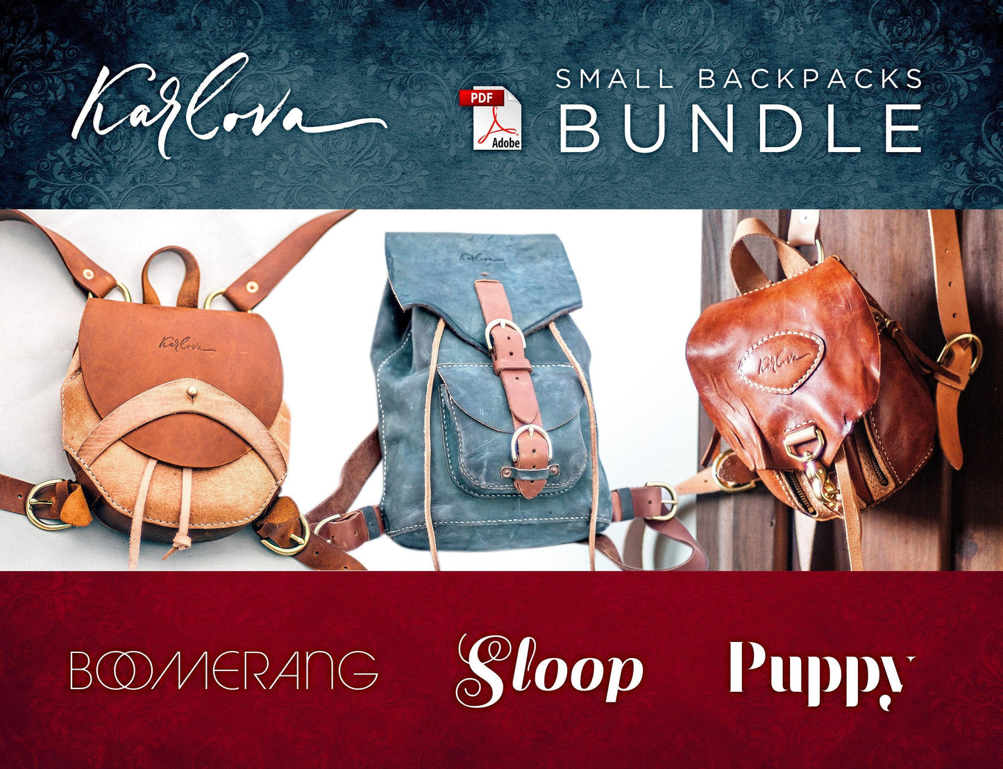 3 Small Backpacks Leather Craft PDF Pattern Bundle - Karlova Design