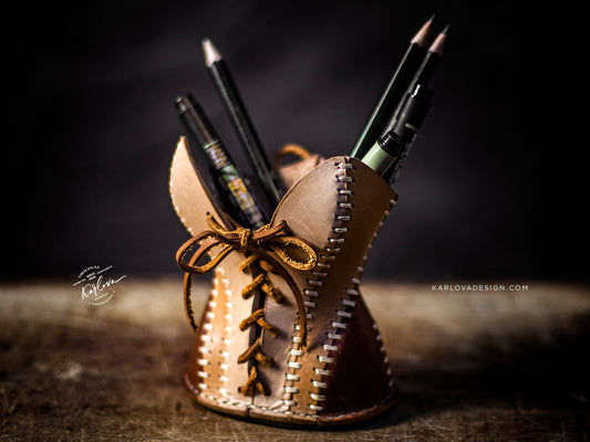 Le Fétiche Sablier Pencil Cup Leather Craft PDF Pattern Download with Video Tutorial - Karlova Design