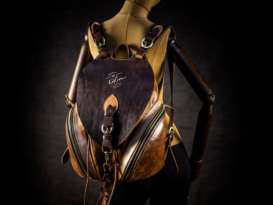 Beautiful Large Backpack with Two Zippered Pockets Printable Leather Craft DIY PDF Pattern by Karlova Design, Leatherwork Template for Hand Stitching