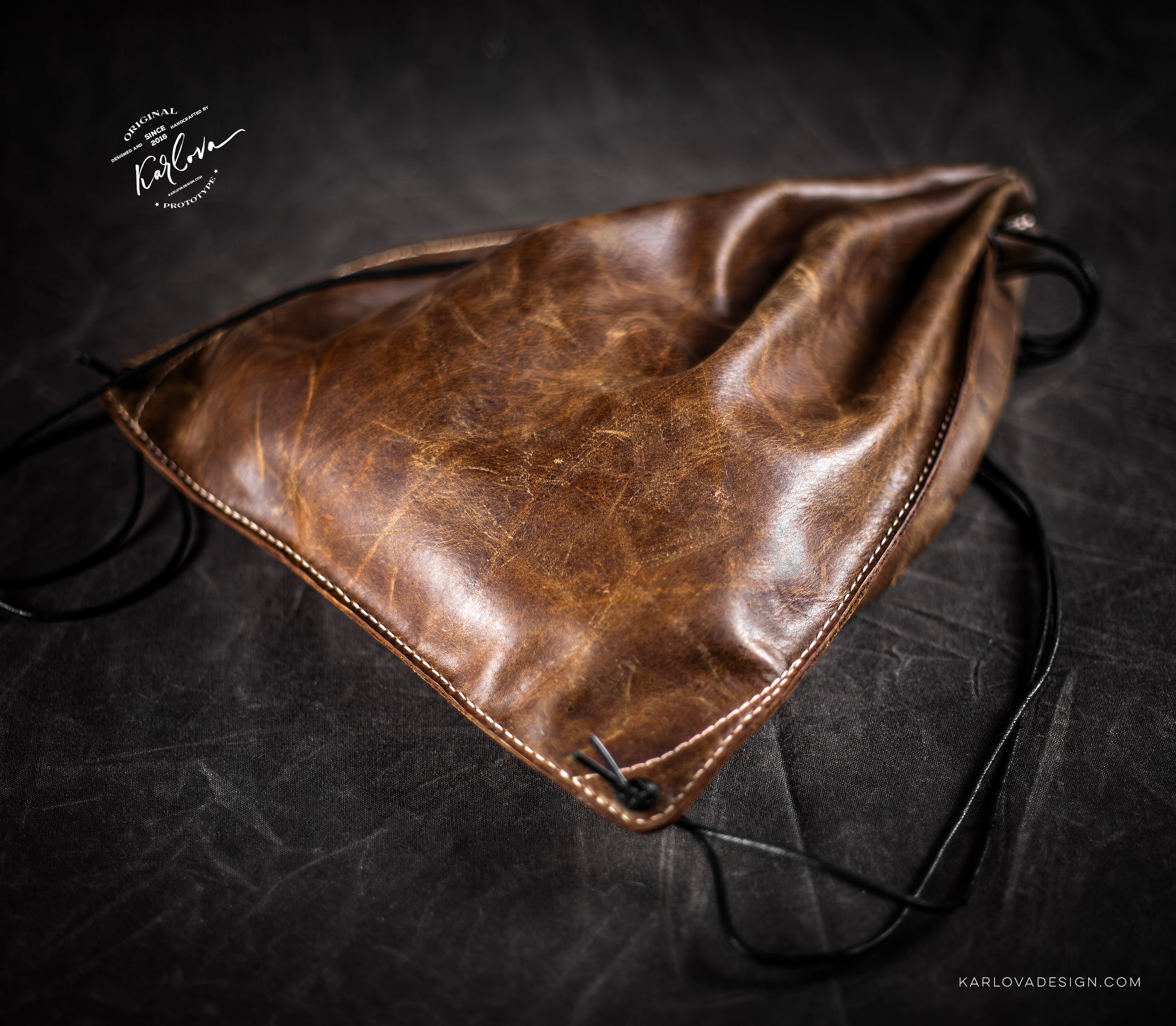 Leather Simple Drawstring Backpack  Printable DIY PDF Pattern by Karlova Design, Leatherwork Template for Hand Stitching with Video Tutorial Build Along 