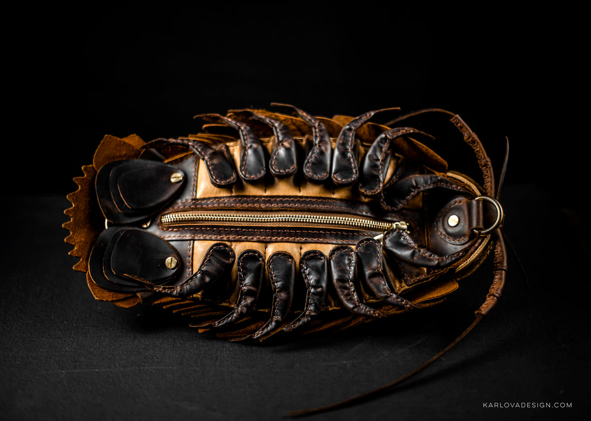 Giant Isopod Sling Bag, Bathynomus, Printable Leather Craft DIY PDF Pattern by Karlova Design, Leatherwork Template for Hand Stitching